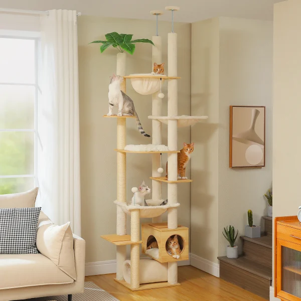 Height Adjustable Wooden Cat Condo for Indoor