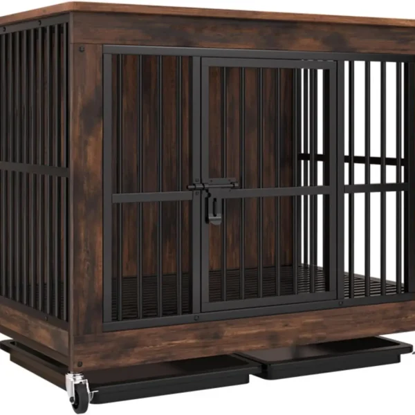 Wooden Dog Crate with Wheels Furniture